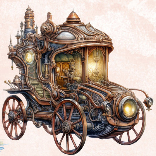 Steampunk Car - Full Round Drill Diamond Painting 30*30CM