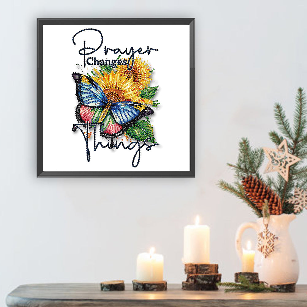 Butterfly Sunflower Calligraphy And Painting - Special Shaped Drill Diamond Painting 30*30CM