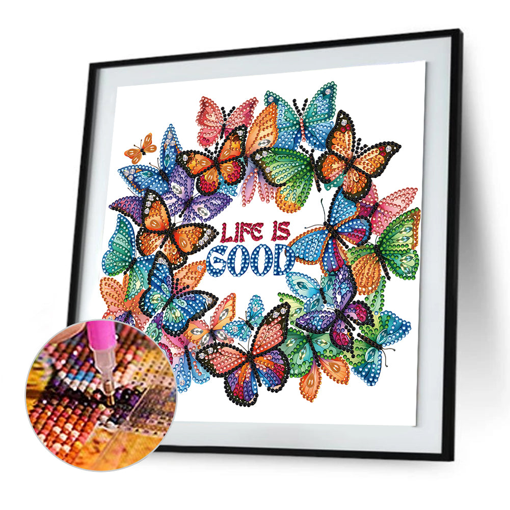 Butterfly Garland Calligraphy And Painting - Special Shaped Drill Diamond Painting 30*30CM