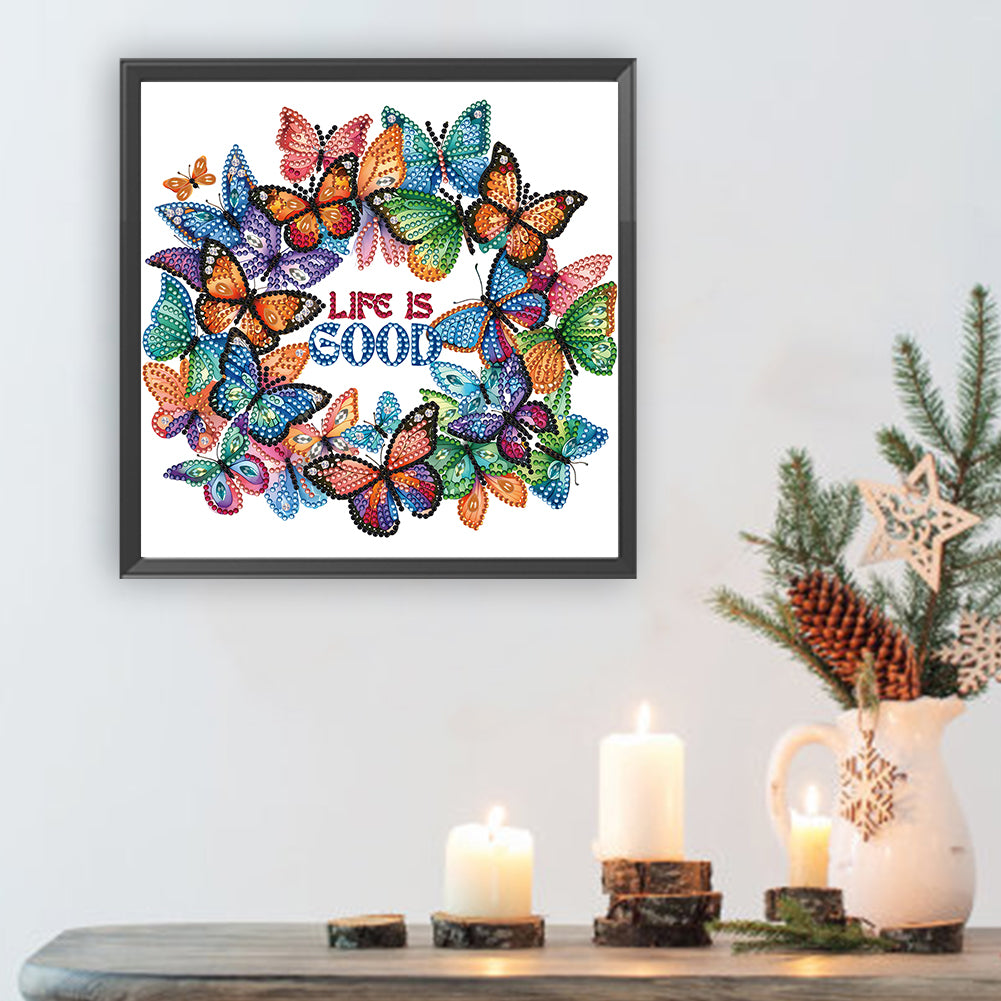 Butterfly Garland Calligraphy And Painting - Special Shaped Drill Diamond Painting 30*30CM