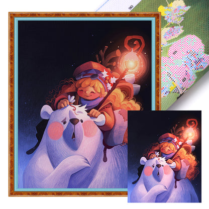 Girl And Big White Bear - 11CT Stamped Cross Stitch 40*50CM
