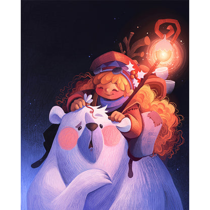 Girl And Big White Bear - 11CT Stamped Cross Stitch 40*50CM