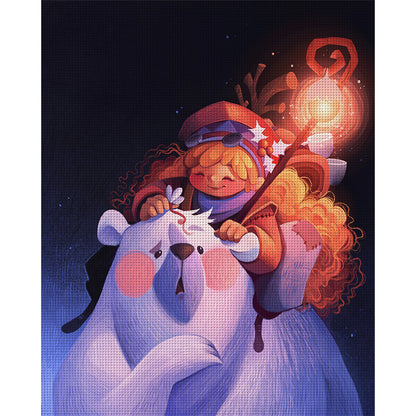 Girl And Big White Bear - 11CT Stamped Cross Stitch 40*50CM