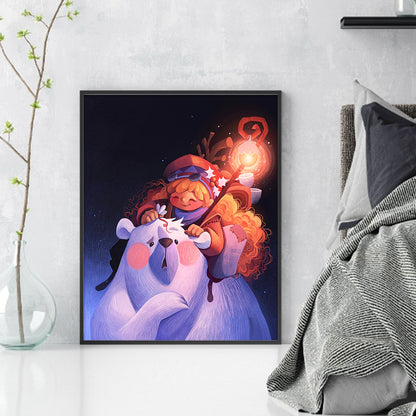 Girl And Big White Bear - 11CT Stamped Cross Stitch 40*50CM