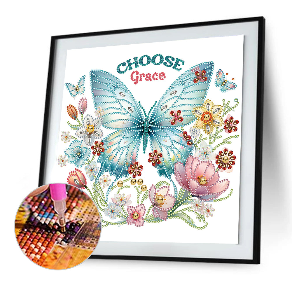 Butterfly Flower Calligraphy And Painting - Special Shaped Drill Diamond Painting 30*30CM