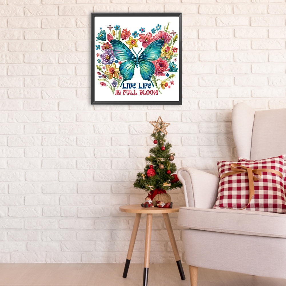 Butterfly Flowers Calligraphy And Painting - Special Shaped Drill Diamond Painting 30*30CM