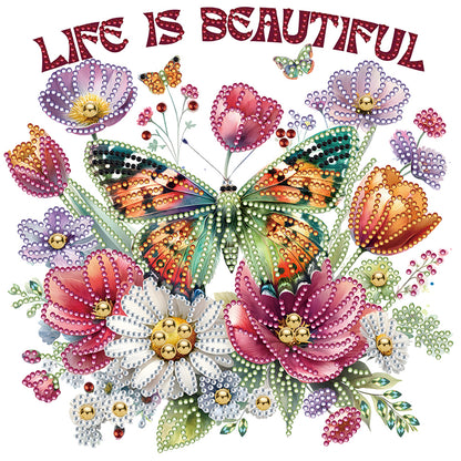 Butterfly Flower Calligraphy And Painting - Special Shaped Drill Diamond Painting 30*30CM