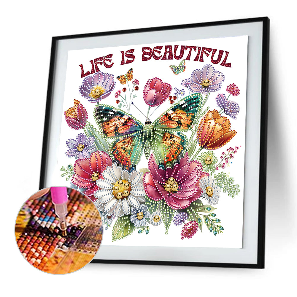 Butterfly Flower Calligraphy And Painting - Special Shaped Drill Diamond Painting 30*30CM