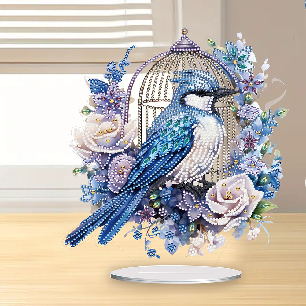 Bluebird Cage Diamond Painting Desktop Decoration for Home Office Desktop Decor