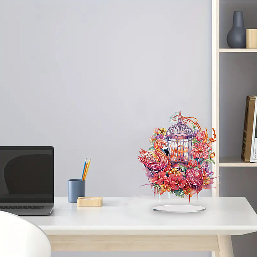 Flamingo Cage Diamond Painting Desktop Decor for Home Office Desktop Decor