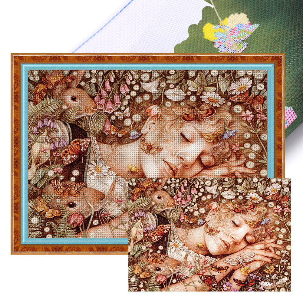 Girl In Flowers - 11CT Stamped Cross Stitch 70*55CM