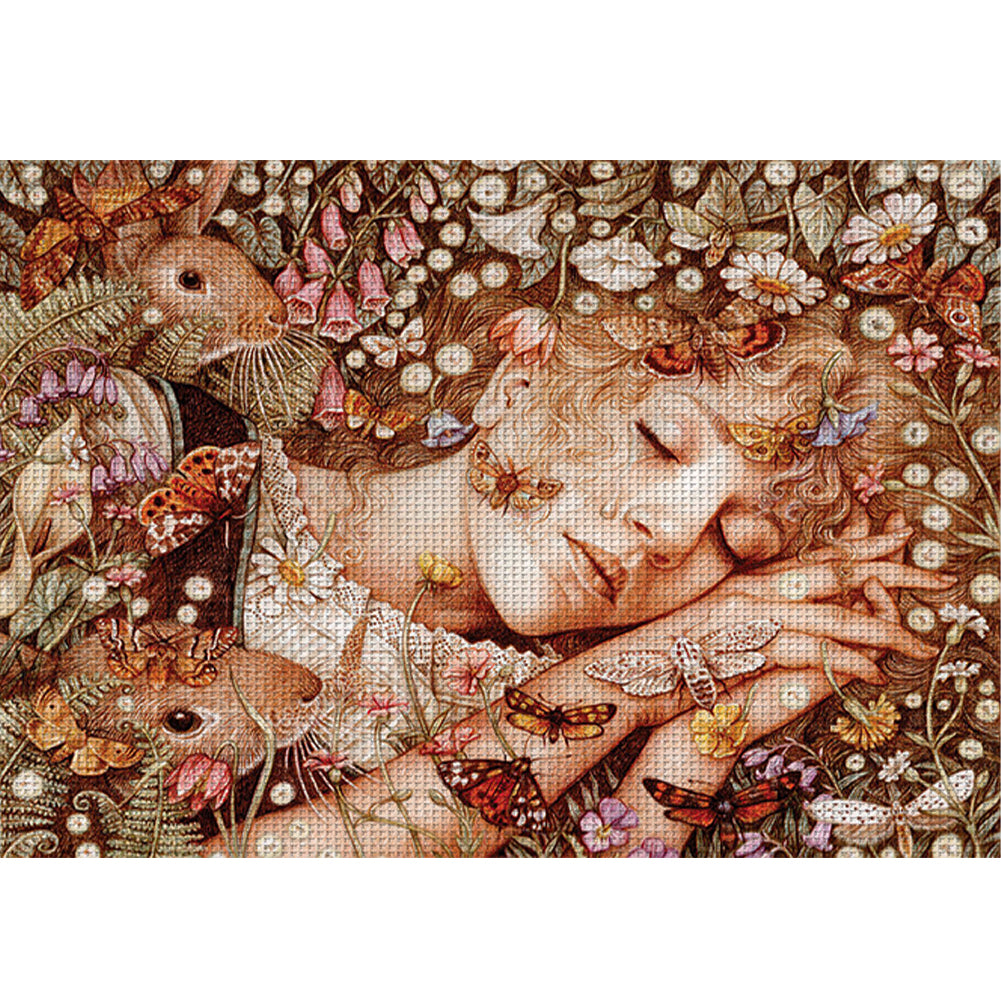 Girl In Flowers - 11CT Stamped Cross Stitch 70*55CM