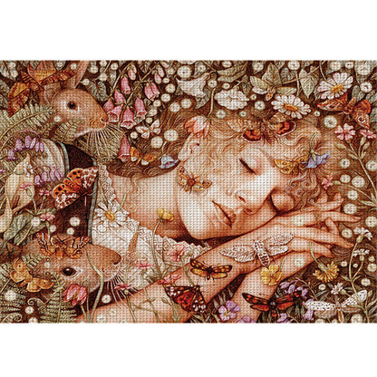 Girl In Flowers - 11CT Stamped Cross Stitch 70*55CM