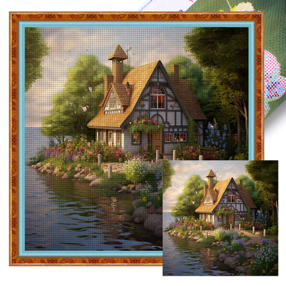 Waterside Cottage - 14CT Stamped Cross Stitch 50*50CM