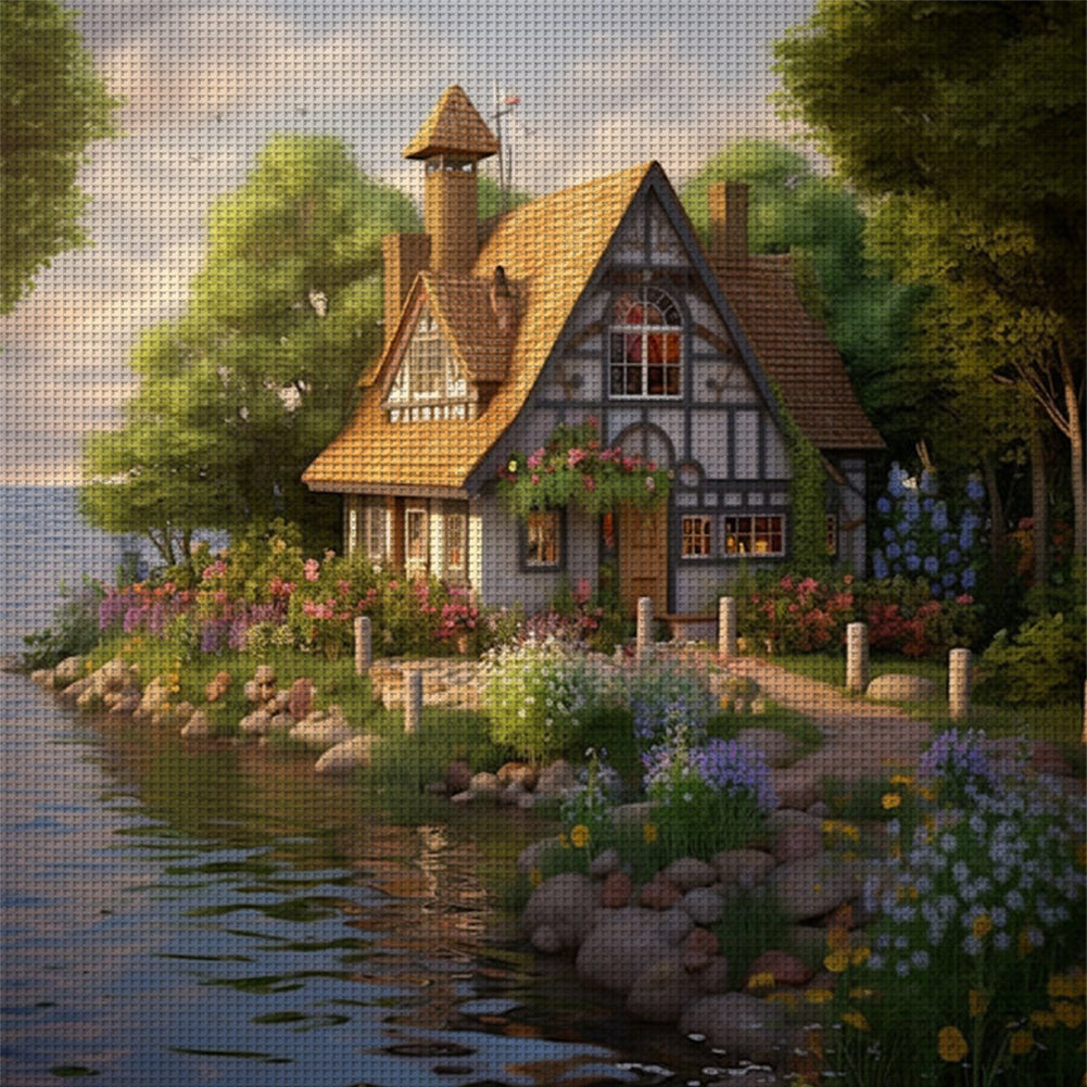 Waterside Cottage - 14CT Stamped Cross Stitch 50*50CM