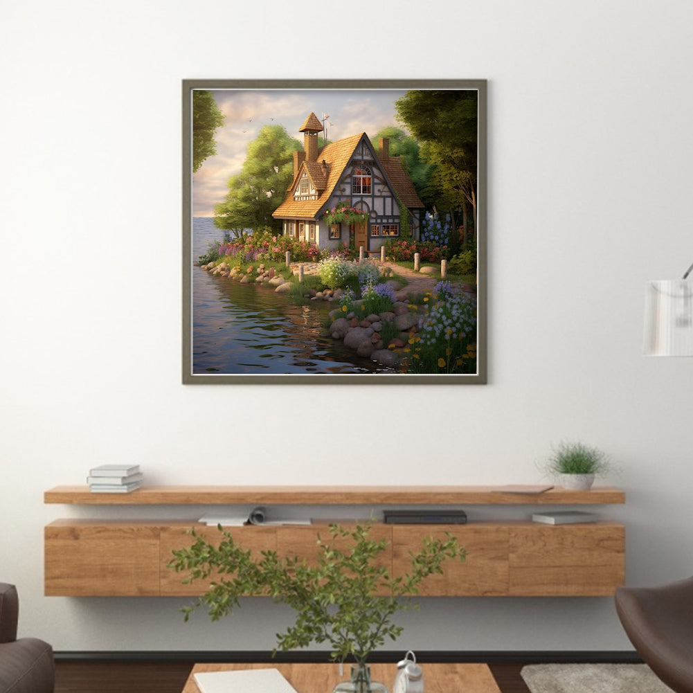 Waterside Cottage - 14CT Stamped Cross Stitch 50*50CM