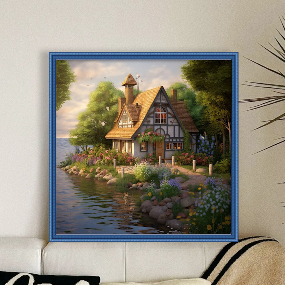 Waterside Cottage - 14CT Stamped Cross Stitch 50*50CM