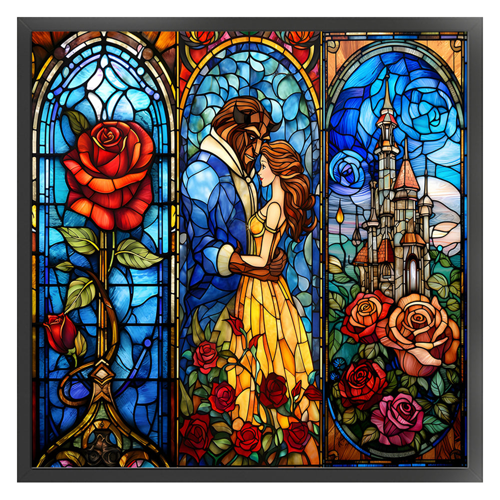 Glass Painting-Beauty And The Beast - 14CT Stamped Cross Stitch 50*50CM