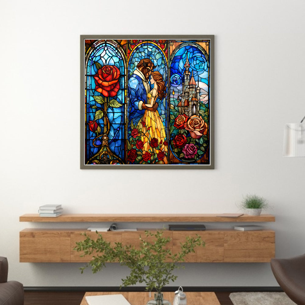 Glass Painting-Beauty And The Beast - 14CT Stamped Cross Stitch 50*50CM