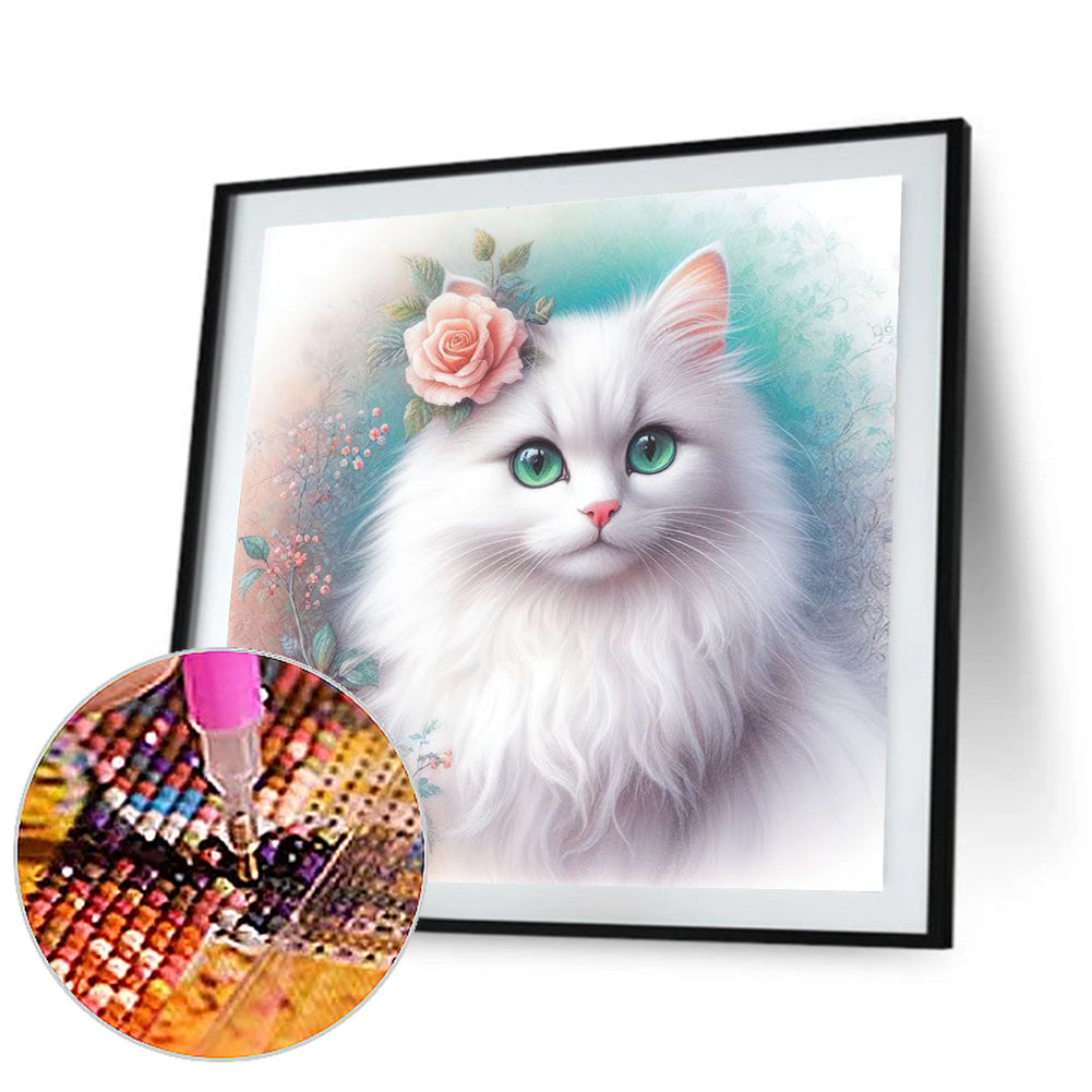 White Cat - Full Round Drill Diamond Painting 30*30CM