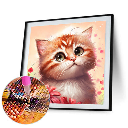 Flower And Orange Cat - Full Round Drill Diamond Painting 30*30CM