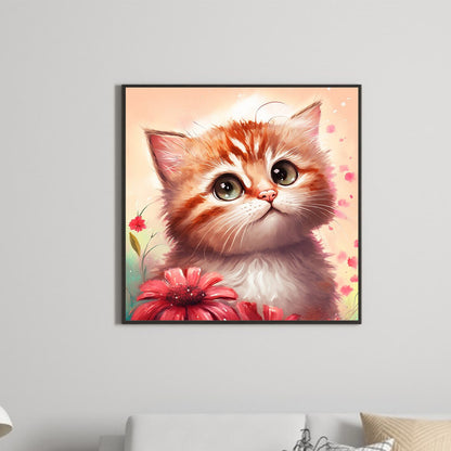 Flower And Orange Cat - Full Round Drill Diamond Painting 30*30CM