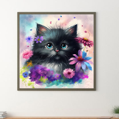 Flowers And Black Cat - Full Round Drill Diamond Painting 30*30CM