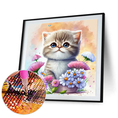 Cat In Flowerpot - Full Round Drill Diamond Painting 30*30CM