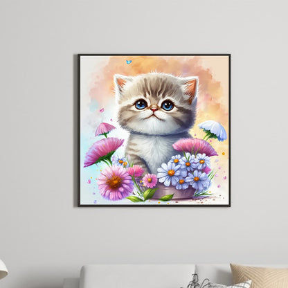 Cat In Flowerpot - Full Round Drill Diamond Painting 30*30CM