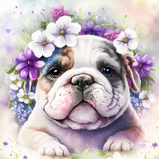 Flowers And Bulldogs - Full Round Drill Diamond Painting 30*30CM