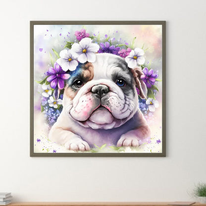 Flowers And Bulldogs - Full Round Drill Diamond Painting 30*30CM