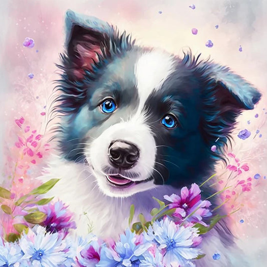 Flowers And Shepherd Dog - Full Round Drill Diamond Painting 30*30CM