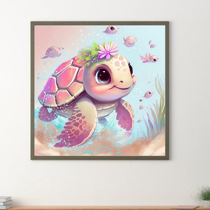 Pink Sea Turtle - Full Round Drill Diamond Painting 30*30CM