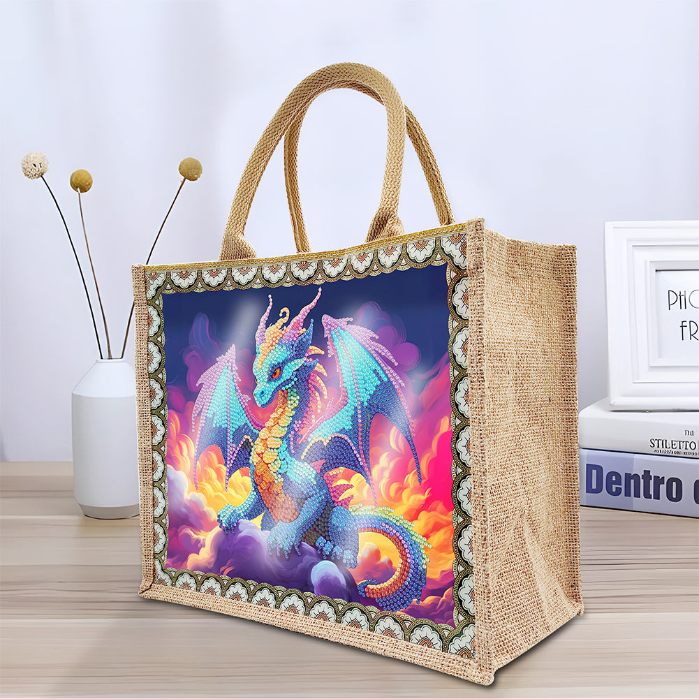 Linen Diamond Painting Tote Bag Replaceable Canvas for Women Adults (Pterosaur)