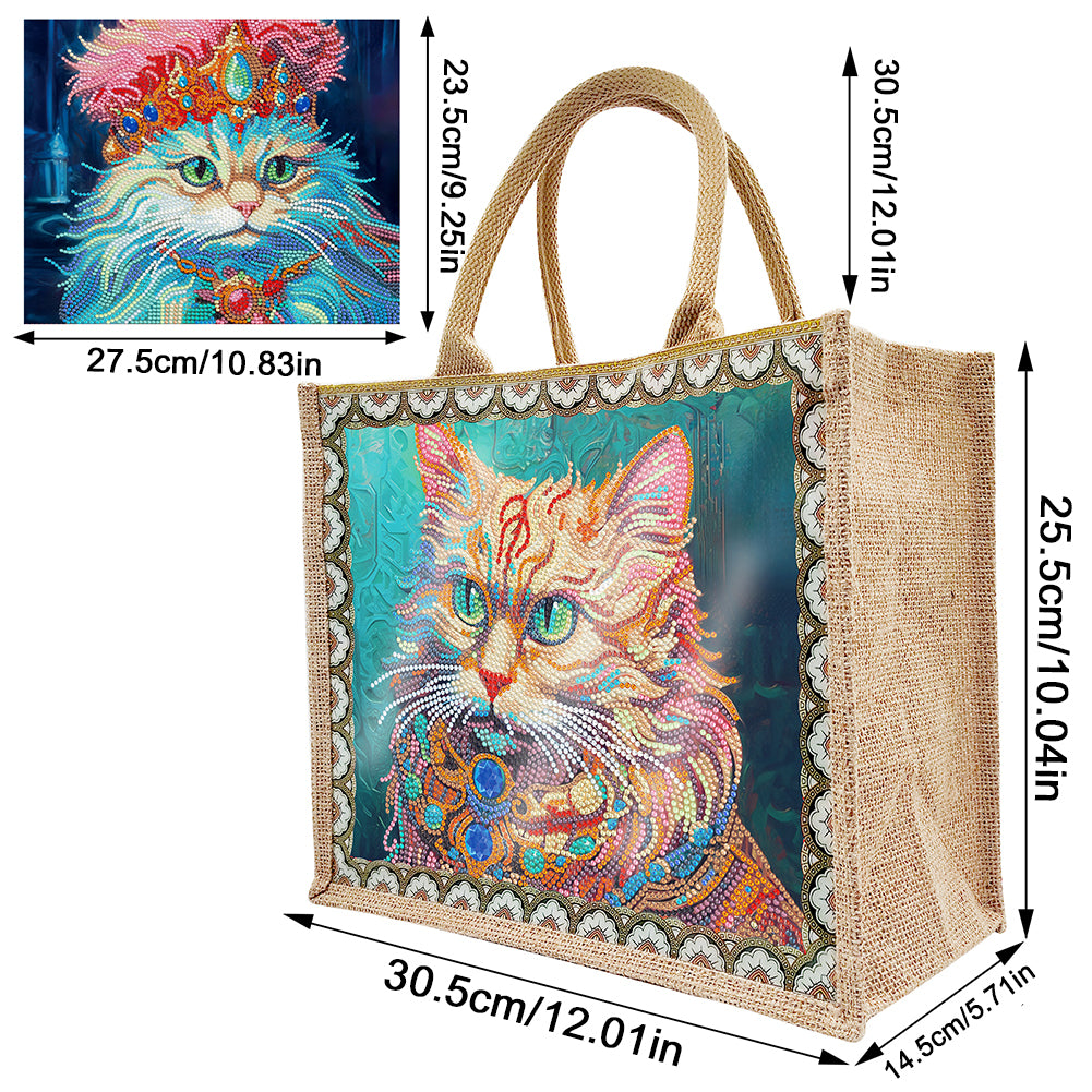 Linen Diamond Painting Tote Bag Replaceable Canvas for Women Adults Craft (Cat)