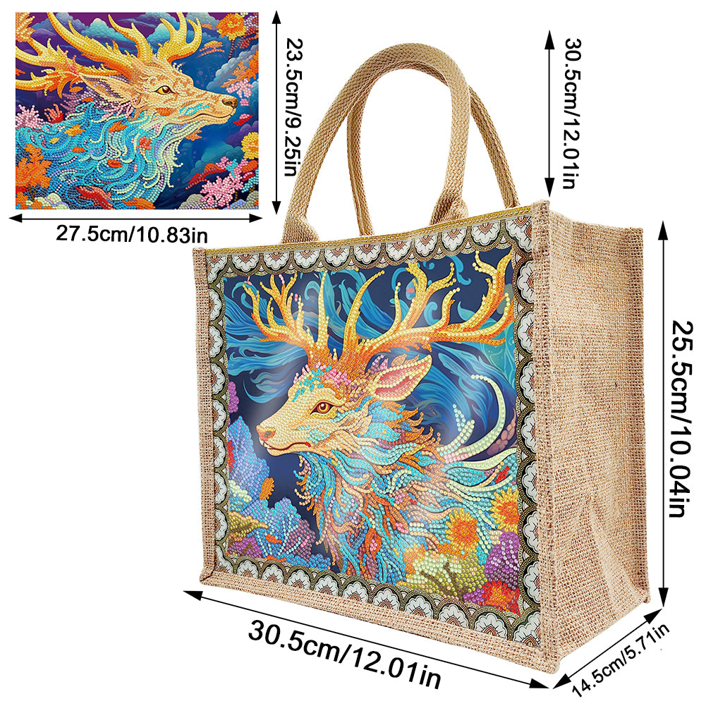 Linen Diamond Painting Tote Bag Replaceable Canvas for Women Adults Craft (Elk)
