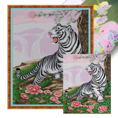 White Tiger Roaring To The Sky - 11CT Stamped Cross Stitch 52*65CM(Joy Sunday)