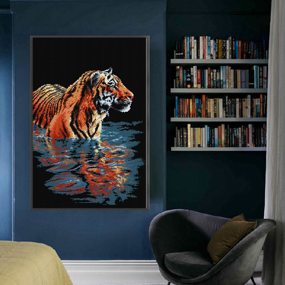 Three Tigers In The Water - 11CT Stamped Cross Stitch 46*70CM(Joy Sunday)