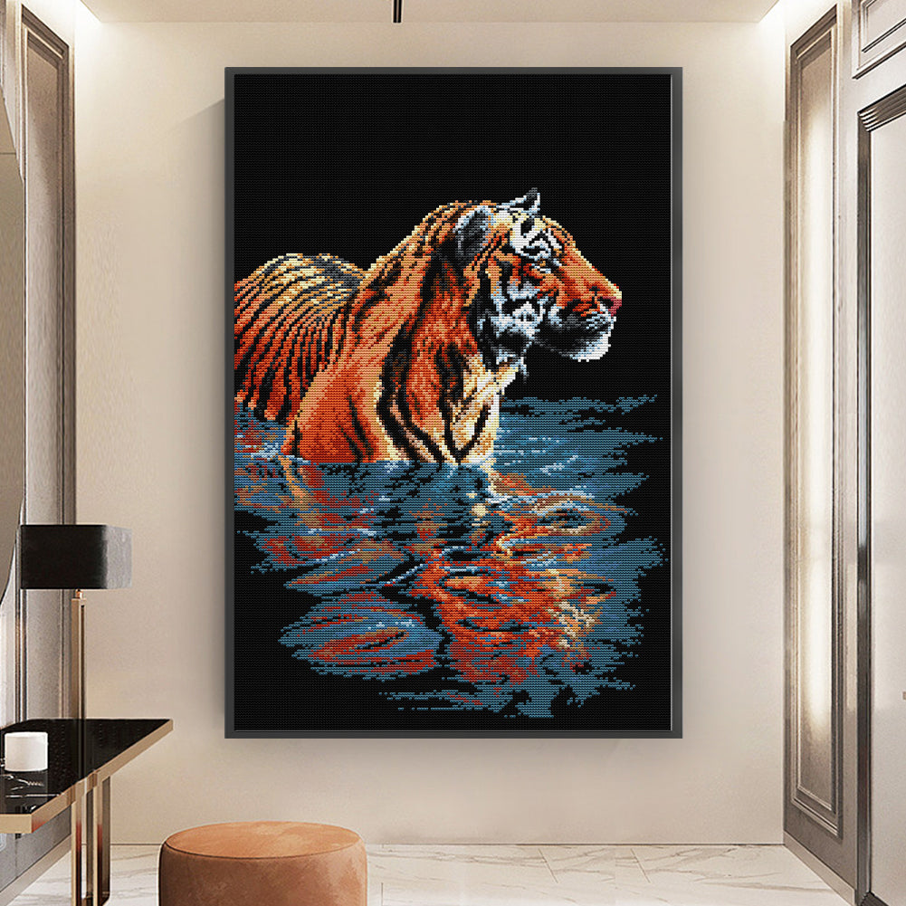 Three Tigers In The Water - 11CT Stamped Cross Stitch 46*70CM(Joy Sunday)