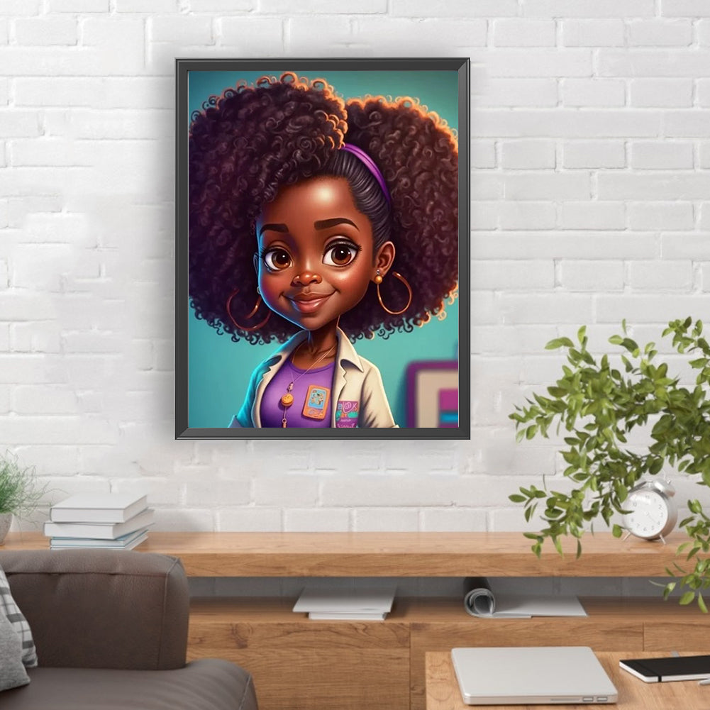 Black Girl - Full Round Drill Diamond Painting 30*40CM