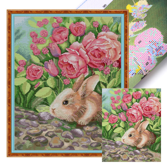 Smelling Rabbit - 11CT Stamped Cross Stitch 42*52CM(Joy Sunday)