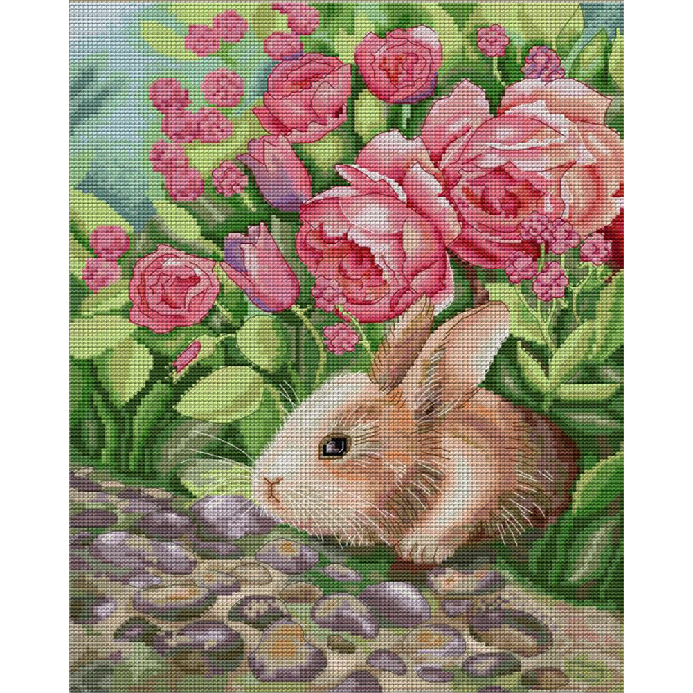 Smelling Rabbit - 11CT Stamped Cross Stitch 42*52CM(Joy Sunday)