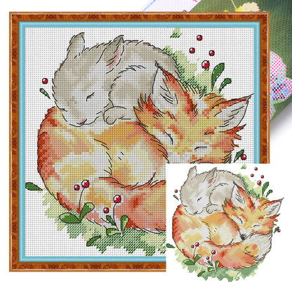 Fox And Rabbit - 11CT Stamped Cross Stitch 27*27CM(Joy Sunday)