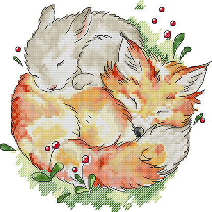 Fox And Rabbit - 11CT Stamped Cross Stitch 27*27CM(Joy Sunday)