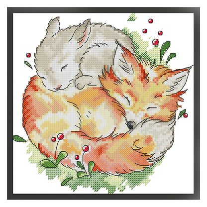 Fox And Rabbit - 11CT Stamped Cross Stitch 27*27CM(Joy Sunday)