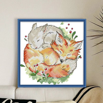 Fox And Rabbit - 11CT Stamped Cross Stitch 27*27CM(Joy Sunday)