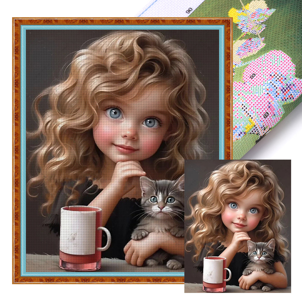 Curly Hair Girl - 11CT Stamped Cross Stitch 40*50CM