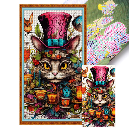 Cat And Tea Cup - 11CT Stamped Cross Stitch 50*90CM