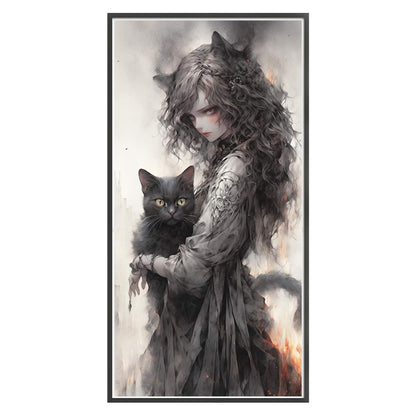 Black Cat Girl - 11CT Stamped Cross Stitch 50*100CM