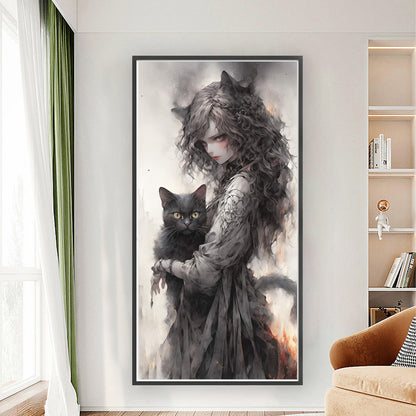 Black Cat Girl - 11CT Stamped Cross Stitch 50*100CM